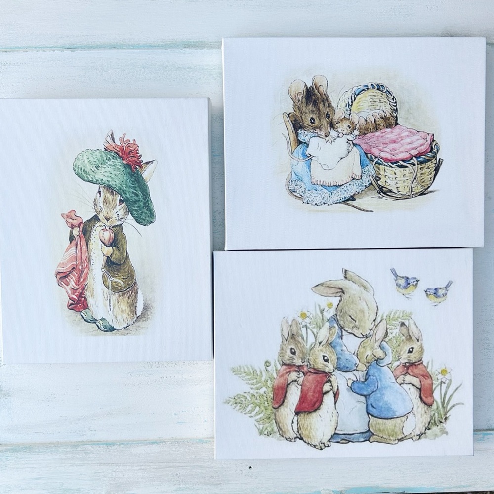 Tale Of Peter Rabbit Beatrix Potter Canvas Wall Art Print Set Of 3